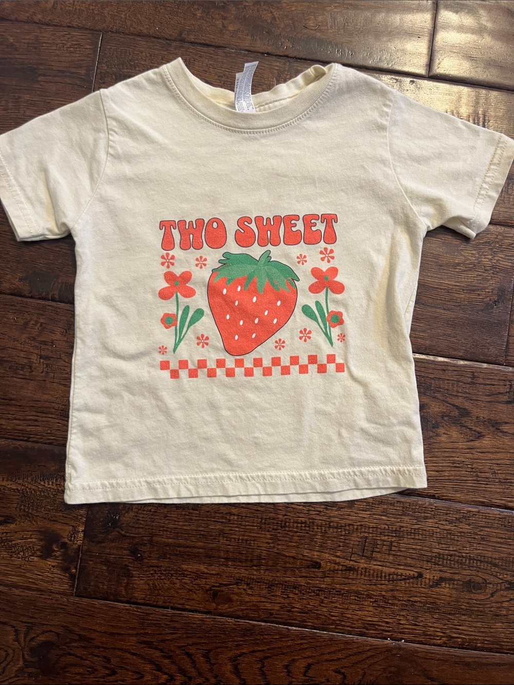 Rabbit Skins Cream Tee with Red Strawberry Graphic